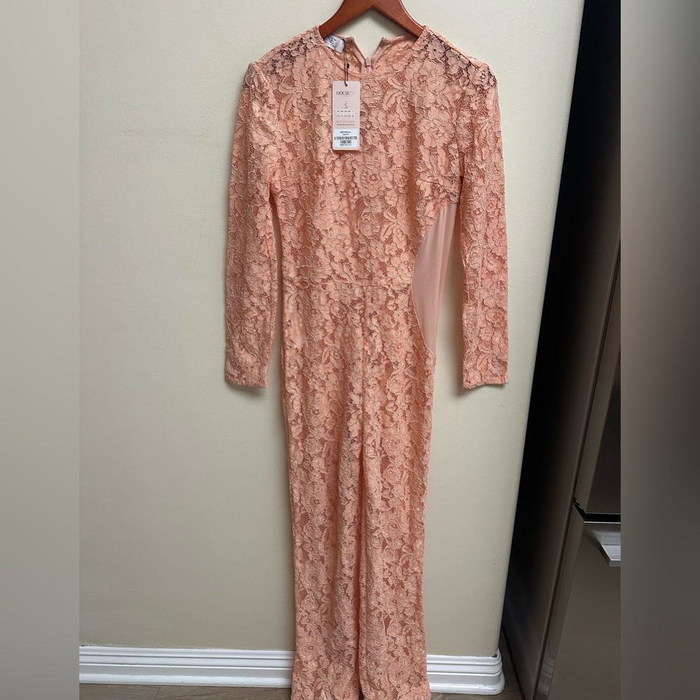 NWT House Of CB Kenna Lace Jumpsuit in Peach